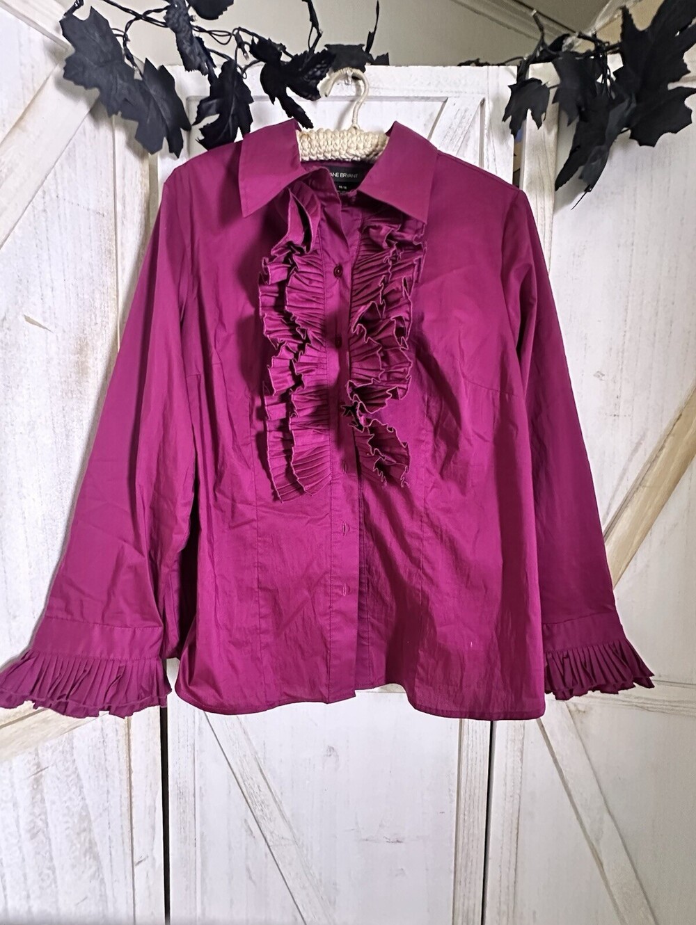 Y2K Whimsigoth Edwardian Ruffle Blouse Magenta Victorian Vampire Shirt 14/16